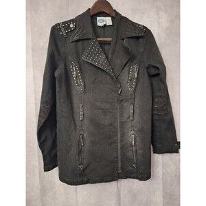 Diane Gilman Studded Denim Jacket Womens Sz M Biker Grunge Stretch Gothic Mature